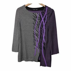 Ming Wang Sunset Purple Knit Blouse Top XS Black White NWT